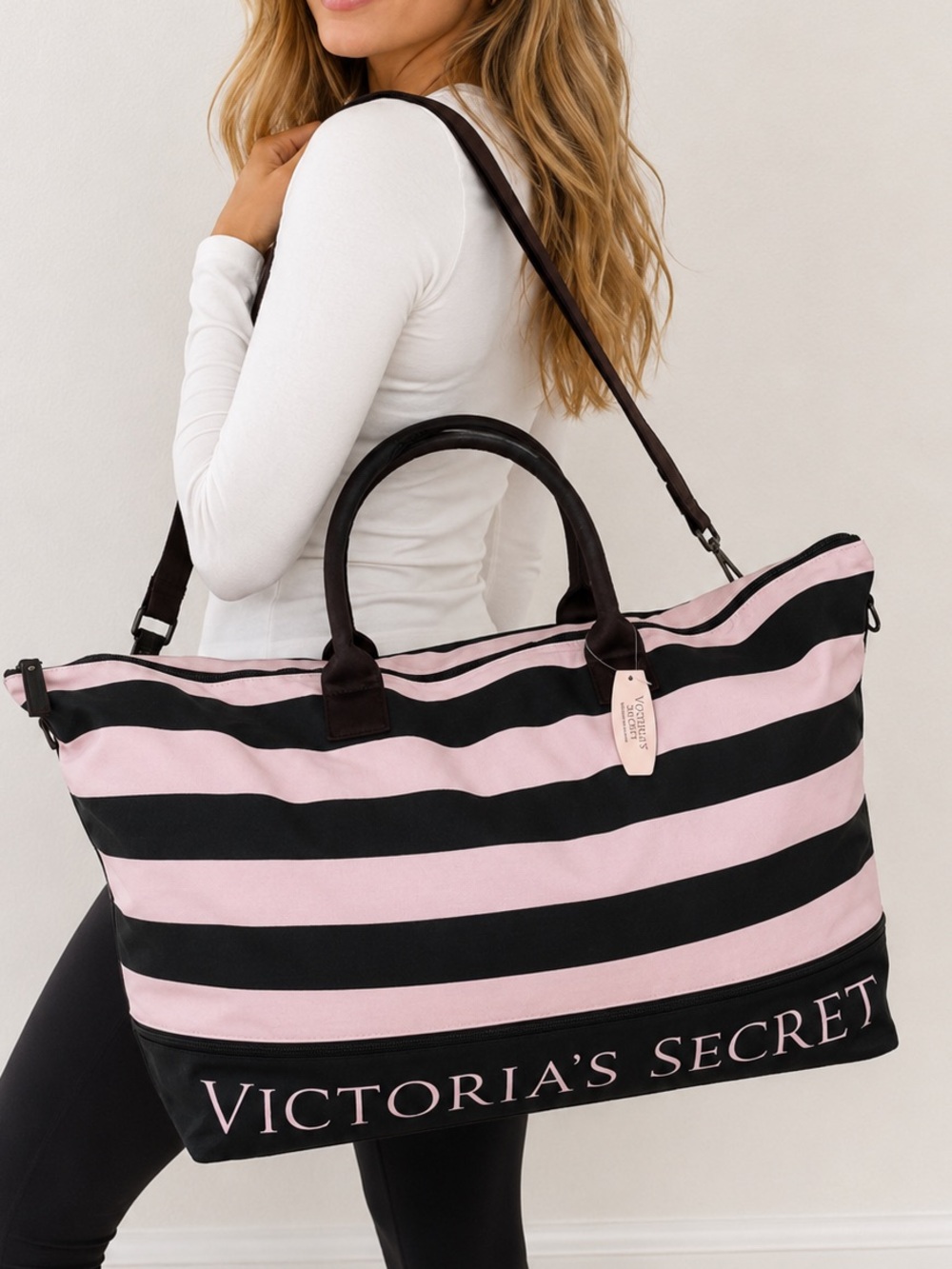 NWT Victoria's Secret Pink Striped Travel Tote
